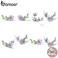 Brincos de Prata Bamoer 925: Flores e Folhas - imagem 1