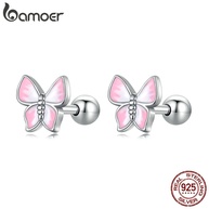 Brincos Prata S925 Bamoer: Rosa e Borboleta Delicados - imagem 1