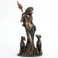 Escultura de Deusa Grega com Cães de Caça – Estátua de Fantasia em Resina Bronze 24cm - imagem 1
