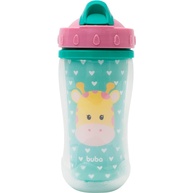 Buba Copo Parede Dupla com Canudo Animal Fun - Girafa Colorida | 320ml Atóxico e Livre de BPA - imagem 1