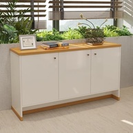 Aparador Buffet Berlin - Design Moderno em Off White e Natural | 4 Portas com Puxadores e Prateleiras - imagem 2