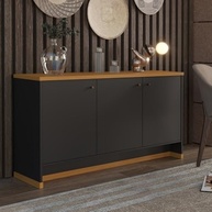 Aparador Buffet Berlin Preto/Natural - Design Moderno com 4 Portas e Pés em Madeira Maciça - imagem 4