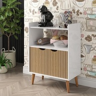 Buffet Cantinho do Café Aparador Estilo Retrô em Branco Canelado - Design Palitos, 2 Portas, para Sala, Cozinha ou Recepção - imagem 3