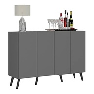 Aparador Buffet 4 Portas Retro Design Veneza - Estilo e Funcionalidade com Pés Retrô Grafite/Preto - imagem 4