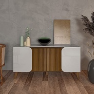 Buffet 4 Portas com 2 Prateleiras ELEGANCE - Design Curvo em Off White e Pinho Ripado - imagem 3