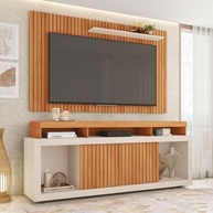 Rack Bancada com Painel Ripado para TV até 65" | Design Moderno em Buriti/Off White - imagem 3