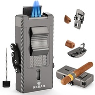 KEJIAR Isqueiro Maçarico para Charutos, Isqueiro Butano Recarregável À Prova de Vento com Cortador Em V para Charutos, Furador para Charutos, Suporte para Charutos, Intensificador de Tiragem de Charut - imagem 1