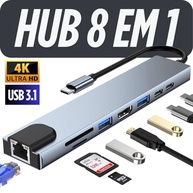 Adaptador Dock Station Hub 8 em 1 Tipo C USB 3.1 PD Adaptador Multiportas Dex USB C com Saída HDMI 4K, Fonte de Alimentação tipo C, Leitor de Cartões entrada Rede - imagem 3