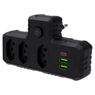Extensão Elétrica 3 Tomadas + 3 USB (1 Tipo-C) - Régua de Energia Compacta e Adaptador Inteligente para Casa, Escritório e Viagem (Preto) - imagem 2