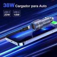 Carregador Veicular 38W USB-C PD/QC + Cabo Tipo C Incluso - Azul Rápido - imagem 3