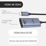 Cabo Adaptador USB-C para HDMI 4K 60Hz Ultra HD - Conexão Perfeita para seu Notebook - imagem 3