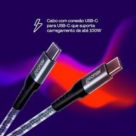 Geonav Cabo USB-C (tipo C) para USB-C (tipo C), 1,5 metros, nylon trançado, UCC04, Cinza/Branco - imagem 2