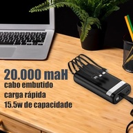 Carregador Portátil Power Bank Turbo 20000mAh Sem Fio Universal c/ 4 Cabos Integrados, Visor LED e Lanterna - imagem 4