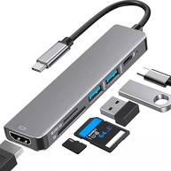 Adaptador Hub USB-C 7 em 1 com Saída HDMI 4K a 60Hz, 7 Portas, USB 3.0, Leitor de Cartão SD, Carregamento Rápido Multiportas e Fonte de Alimentação Tipo C - Premium - imagem 1
