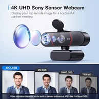 EMEET Webcam C960 4K para PC, sensor Sony UHD 4K, foco automático PDAF, microfones com cancelamento de ruído de IA dupla, correção automática de luz, FOV de 73°, webcam Plug & Play com capa de - imagem 2