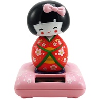 Boneca Kokeshi Solar Vermelha - Cabeça Móvel com Energia Solar, Decoração Japonesa Tradicional para Sorte e Charme - imagem 1