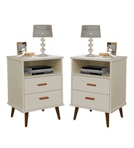 Conjunto com 2 Mesas de Cabeceira Retro com 2 Gavetas - Design Itália Off White - imagem 1