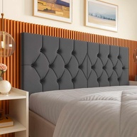 Cabeceira Estofada Queen Capitonê em Suede Cinza | Design Moderno com Fixação na Parede - imagem 1