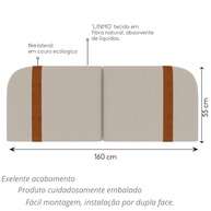 Cabeceira Estofada Queen em Linho Bege com Detalhe em Couro Ecológico | Design Slim Moderno 160x55cm - imagem 3