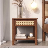 Mesa de Cabeceira em Palhinha Natural com Madeira Maciça - Design Artesanal para Quarto de Casal - imagem 1
