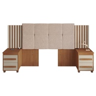 Cabeceira Casal Extensível com 2 Mesas de Apoio Ripado Estofada Cinamomo/Off White Suíça RV - imagem 1