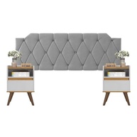 Conjunto Mesa de Cabeceira com Gaveta + Cabeceira Estofada para Cama Queen Size Cinza - imagem 2