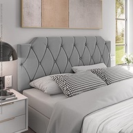 Conjunto Mesa de Cabeceira com Gaveta + Cabeceira Estofada para Cama Queen Size Cinza - imagem 5
