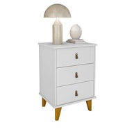 Mesa de Cabeceira Grécia com 3 Gavetas e Puxadores de Couro Branco - Design Sofisticado para seu Quarto - imagem 4