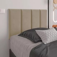 Cabeceira de Cama Box Solteiro 100x45cm Bege Ane - Design Retrô com Tecido Aveludado - imagem 2