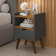 Mesa de Cabeceira Alice Retrô com 1 Gaveta e Nicho - Cinza/Freijó - imagem 2