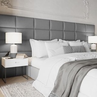 Kit Cabeceiras Estofada Modular Cinza para Cama King - 7 Módulos com Fita Adesiva - imagem 1