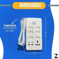 Régua de Energia Profissional 6 Tomadas Universais + 4 USB (2 USB-C) - Cabo 2m com LED - imagem 5