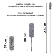 Espanador de Pó Extensível 2,80m com Microfibra e Cabo de Aço Inoxidável - Limpeza de Áreas Altas e Difíceis - imagem 3