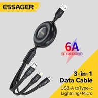 Cabo 3 em 1 Retrátil 6A Essager: Carregue Tudo! - imagem 1