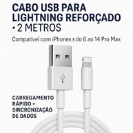 Cabo USB Compativel Com Iphone Reforçado 2 Metros, Compatível com iPhone 6 7 8 X Xs 11 Se 12 Xr 13 14 Pro Max Carregamento Rapido e Transferência de Dados - imagem 3