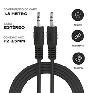Cabo P2xP2 Estéreo 1.8m Preto - Conexão de Áudio Impecável - imagem 3