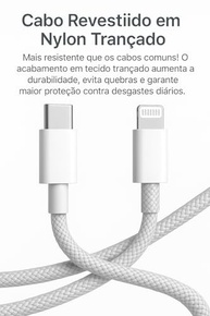 Cabo Carregador Turbo 2 Metros Trançado De Nylon Branco Compatível com iPhone 14/13/12/11/XR/XS/8/7/SE/Certificado Premium Compatível Com Lightning - imagem 3