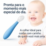Colher de Silicone Segura para Bebês - Cabo Ergonômico Azul - imagem 5