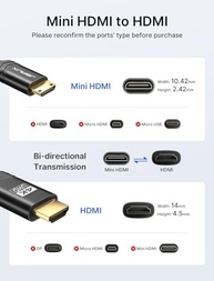 Cabo Mini HDMI para HDMI JSAUX 1.8m: 4K@60Hz, HDMI 2.0, Durável e Confiável - imagem 3