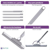 Rodo Vassoura Mágica de Silicone 36cm com Raspador - Cabo 160cm Flytex 2 em 1 para Limpeza de Vidros e Pisos - imagem 4