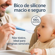 Colher de Silicone Segura para Bebês - Cabo Ergonômico Azul - imagem 4