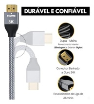 Cabo HDMI 2.1 8K 2m Ultra Rápido Full HD - 144Hz 48Gbps | HDR10 eARC VRR | Compatível com TV 4K PS5 Xbox Monitor Gamer Projetor PC | Conector Banhado a Ouro e Cabo Reforçado - Premium® - imagem 3