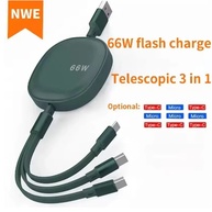 Cabo USB-C Retrátil 3 em 1: Carga Rápida 66W e Praticidade - imagem 1