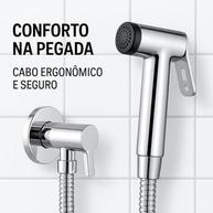 Ducha Higiênica Inox com Alta Pressão - 1,5m, Registro 1/4 Volta, Cabo Ergonômico - imagem 4
