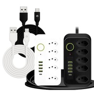 Tomada Inteligente Premium: 5 Tomadas, 4 USB, 1 USB-C + 2 Cabos Tipo-C (Branca) - imagem 2
