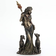 Escultura de Deusa Grega com Cães de Caça – Estátua de Fantasia em Resina Bronze 24cm - imagem 2