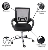Cadeira de Escritório Ajustável com Tecido Mesh Respirável - Conforto Ergonômico com Rodinhas e Apoio de Braço - imagem 4