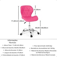 Cadeira Office Eiffel Slim Rosa - Base Giratória com Design Moderno - imagem 4