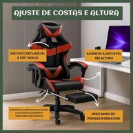 Cadeira Gamer Nitro Ergonômica com Apoio de Pés - Couro Sintético, Reclinável e Ajustável em Altura - Cor Vermelho - imagem 4