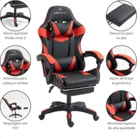Cadeira Gamer Ergonômica Arcalli com Apoio de Pernas - Conforto Profissional para Escritório (Vermelha) - imagem 5
